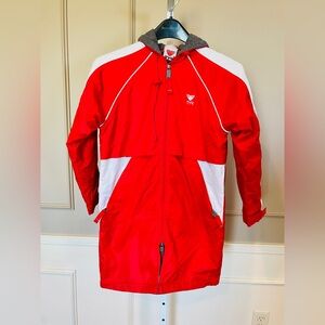 TYR Red and White Long swim parka with Hood